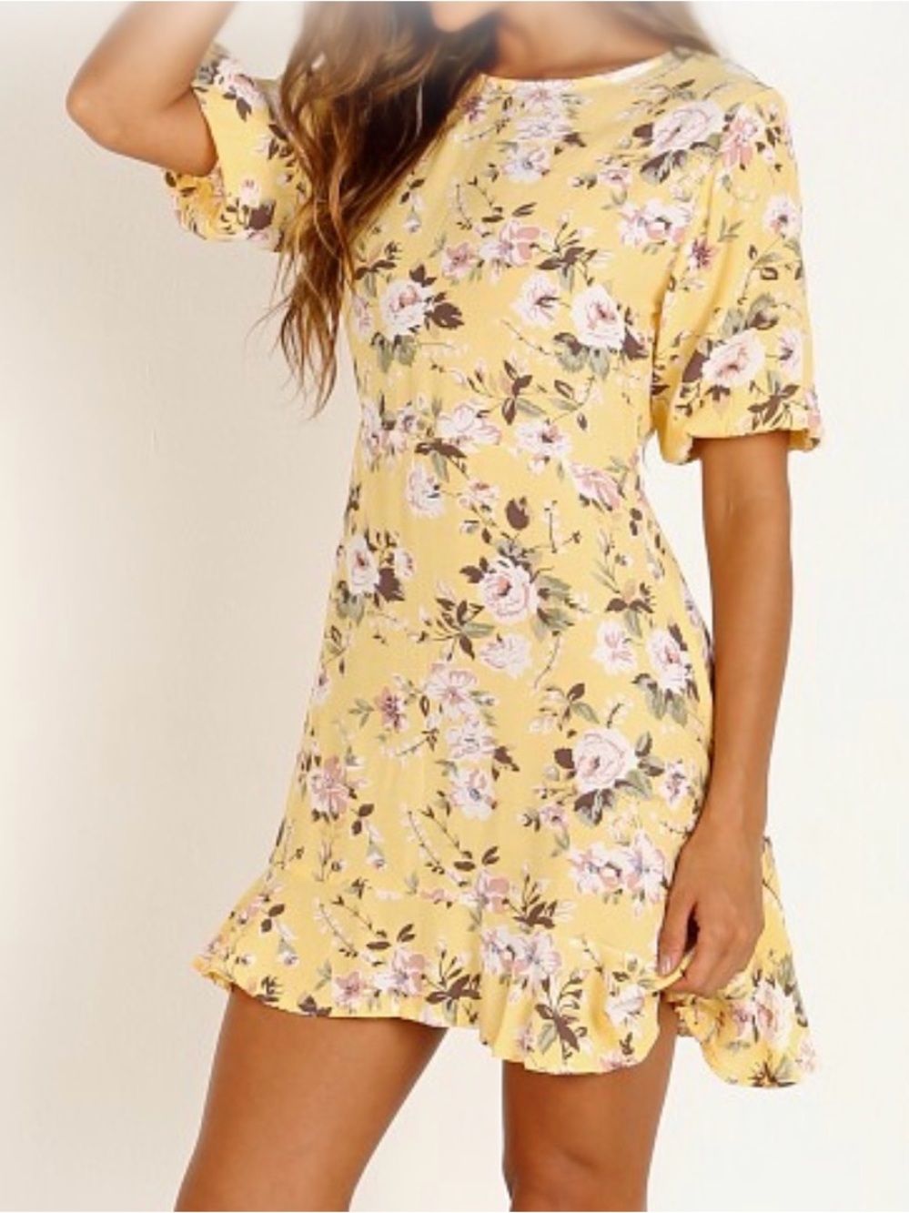 Faithfull the Brand Jeanette Yellow Floral Ruffle Mini Dress